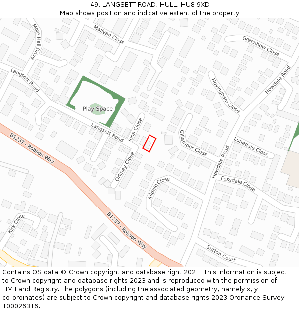 49, LANGSETT ROAD, HULL, HU8 9XD: Location map and indicative extent of plot