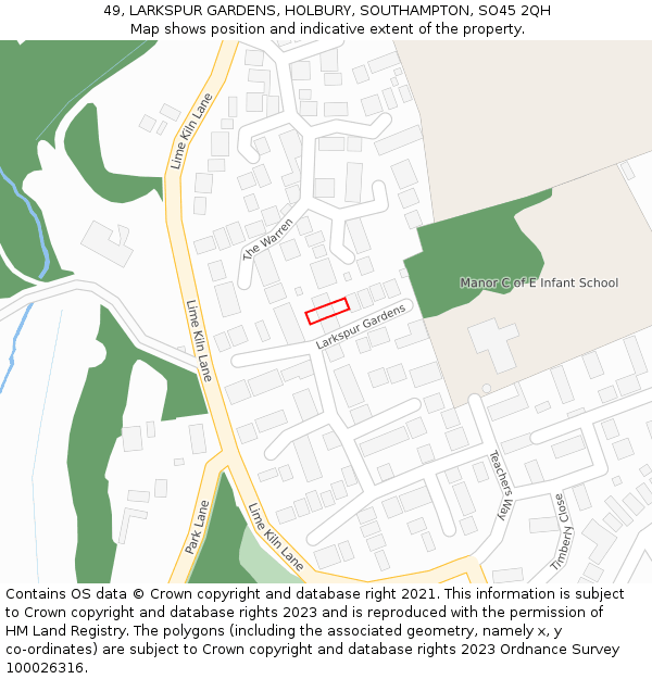 49, LARKSPUR GARDENS, HOLBURY, SOUTHAMPTON, SO45 2QH: Location map and indicative extent of plot