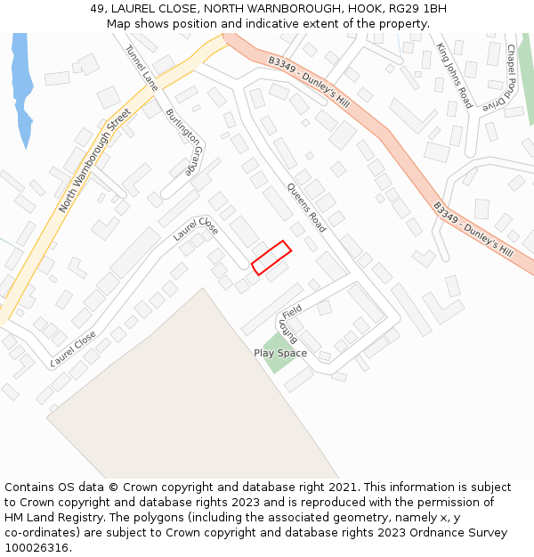 49, LAUREL CLOSE, NORTH WARNBOROUGH, HOOK, RG29 1BH: Location map and indicative extent of plot