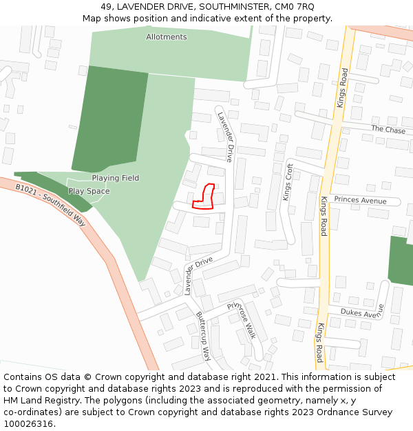 49, LAVENDER DRIVE, SOUTHMINSTER, CM0 7RQ: Location map and indicative extent of plot