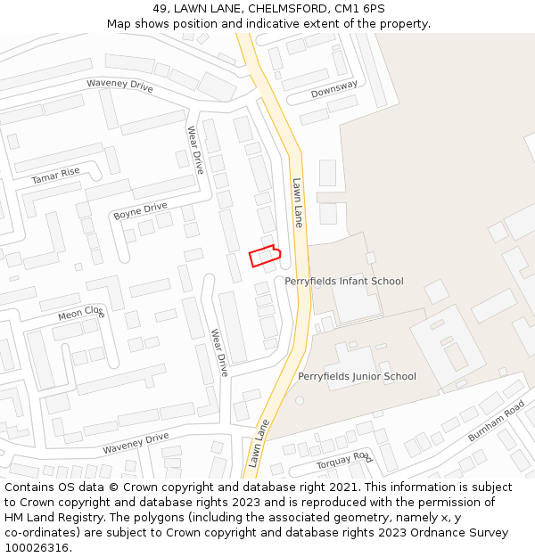 49, LAWN LANE, CHELMSFORD, CM1 6PS: Location map and indicative extent of plot