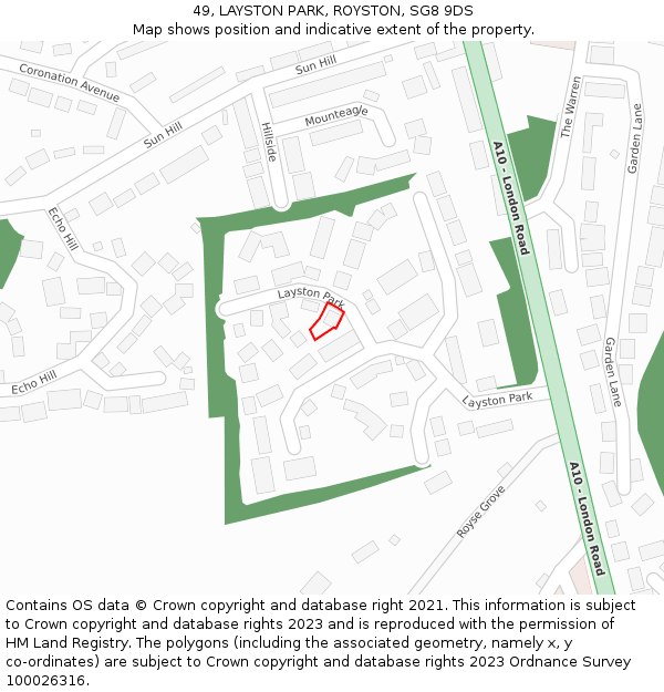 49, LAYSTON PARK, ROYSTON, SG8 9DS: Location map and indicative extent of plot