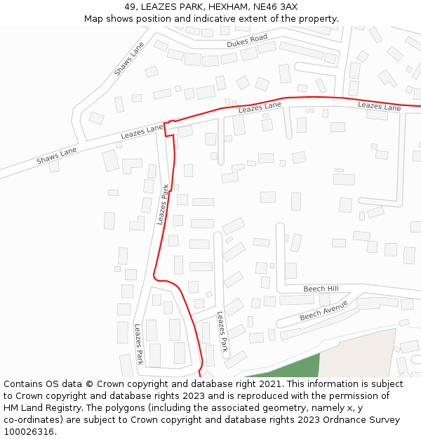 49, LEAZES PARK, HEXHAM, NE46 3AX: Location map and indicative extent of plot