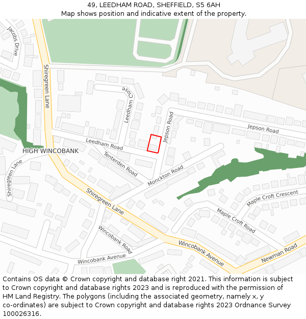 49, LEEDHAM ROAD, SHEFFIELD, S5 6AH: Location map and indicative extent of plot