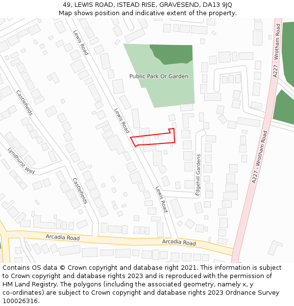 49, LEWIS ROAD, ISTEAD RISE, GRAVESEND, DA13 9JQ: Location map and indicative extent of plot