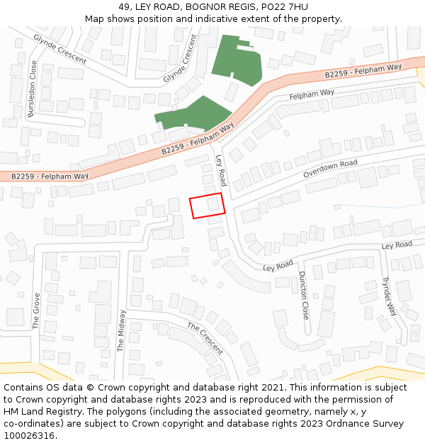 49, LEY ROAD, BOGNOR REGIS, PO22 7HU: Location map and indicative extent of plot