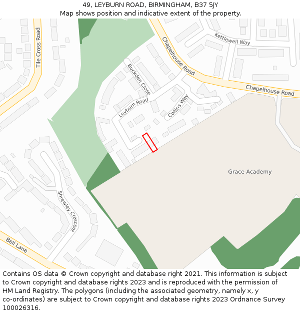 49, LEYBURN ROAD, BIRMINGHAM, B37 5JY: Location map and indicative extent of plot