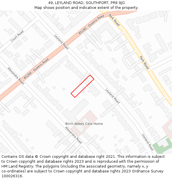 49, LEYLAND ROAD, SOUTHPORT, PR9 9JG: Location map and indicative extent of plot