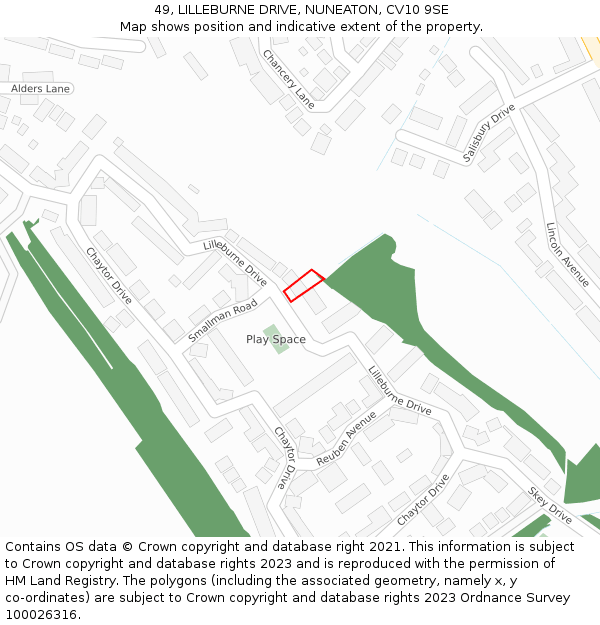 49, LILLEBURNE DRIVE, NUNEATON, CV10 9SE: Location map and indicative extent of plot