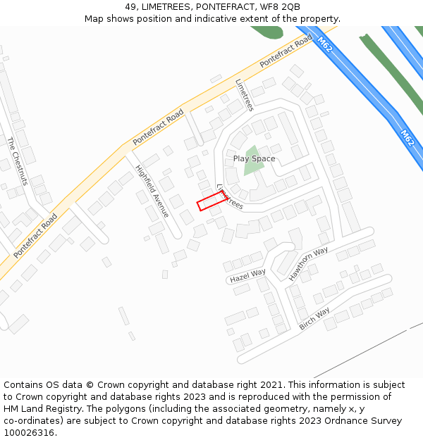 49, LIMETREES, PONTEFRACT, WF8 2QB: Location map and indicative extent of plot