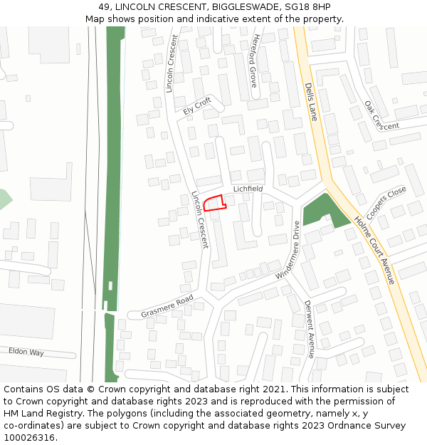 49, LINCOLN CRESCENT, BIGGLESWADE, SG18 8HP: Location map and indicative extent of plot