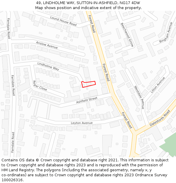 49, LINDHOLME WAY, SUTTON-IN-ASHFIELD, NG17 4DW: Location map and indicative extent of plot