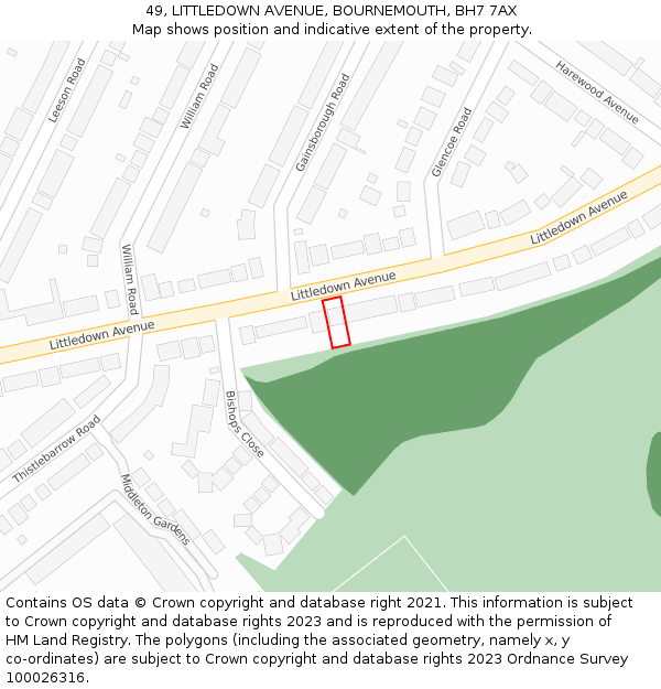49, LITTLEDOWN AVENUE, BOURNEMOUTH, BH7 7AX: Location map and indicative extent of plot