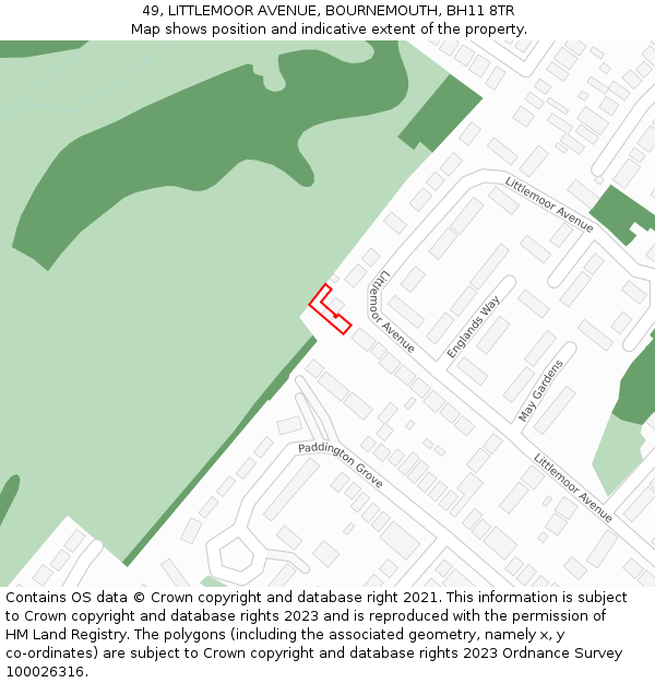 49, LITTLEMOOR AVENUE, BOURNEMOUTH, BH11 8TR: Location map and indicative extent of plot
