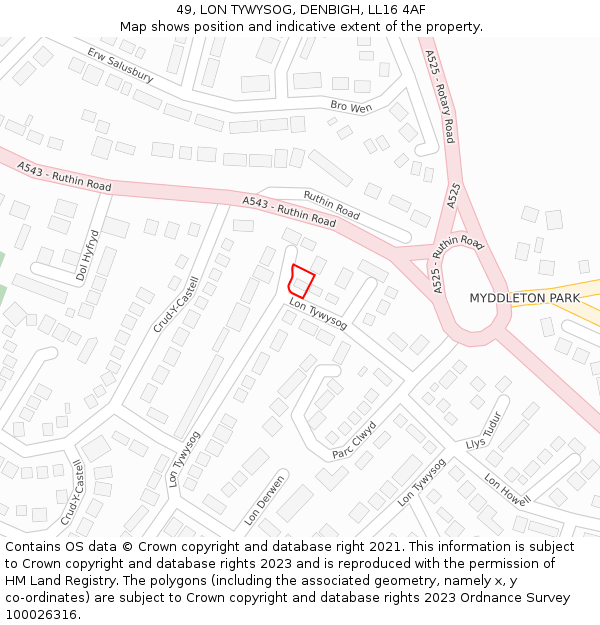 49, LON TYWYSOG, DENBIGH, LL16 4AF: Location map and indicative extent of plot