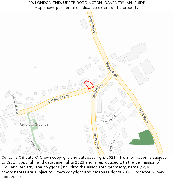 49, LONDON END, UPPER BODDINGTON, DAVENTRY, NN11 6DP: Location map and indicative extent of plot