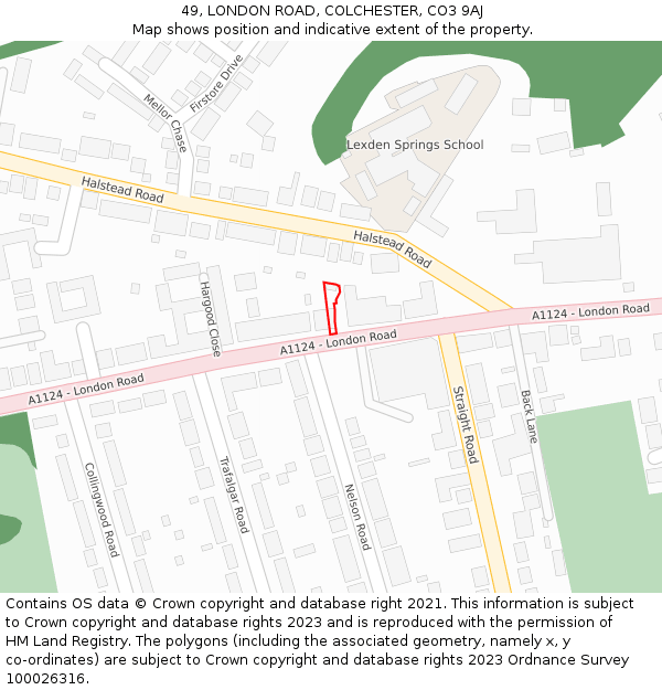 49, LONDON ROAD, COLCHESTER, CO3 9AJ: Location map and indicative extent of plot