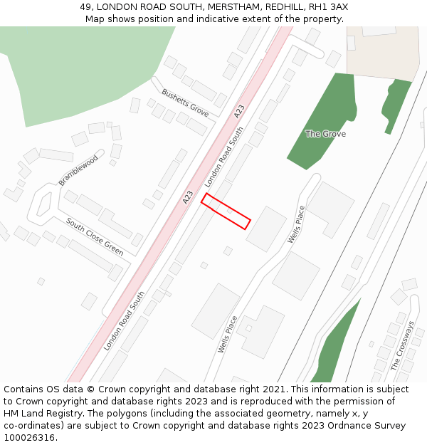 49, LONDON ROAD SOUTH, MERSTHAM, REDHILL, RH1 3AX: Location map and indicative extent of plot