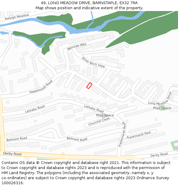 49, LONG MEADOW DRIVE, BARNSTAPLE, EX32 7RA: Location map and indicative extent of plot