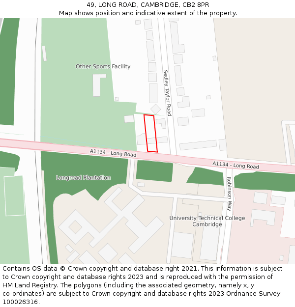 49, LONG ROAD, CAMBRIDGE, CB2 8PR: Location map and indicative extent of plot