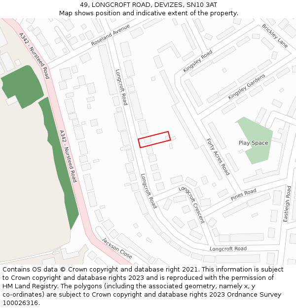 49, LONGCROFT ROAD, DEVIZES, SN10 3AT: Location map and indicative extent of plot