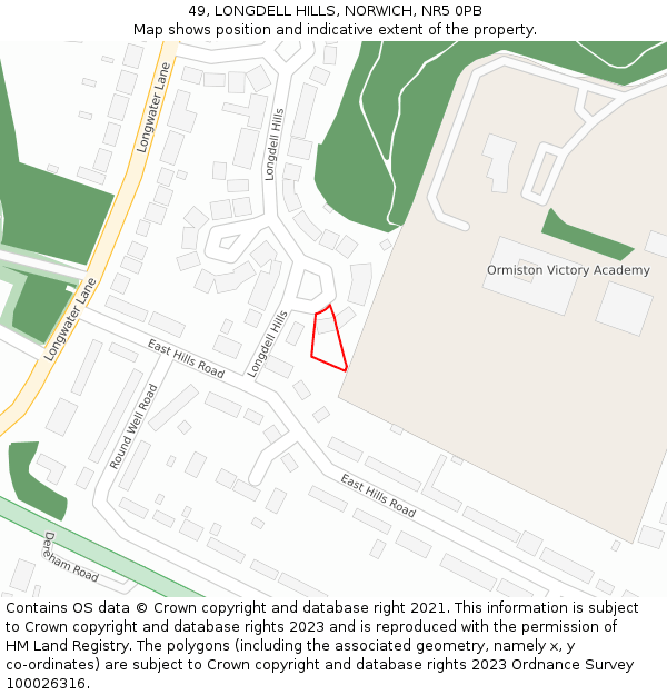 49, LONGDELL HILLS, NORWICH, NR5 0PB: Location map and indicative extent of plot