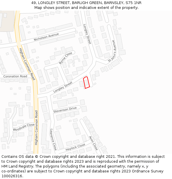 49, LONGLEY STREET, BARUGH GREEN, BARNSLEY, S75 1NR: Location map and indicative extent of plot