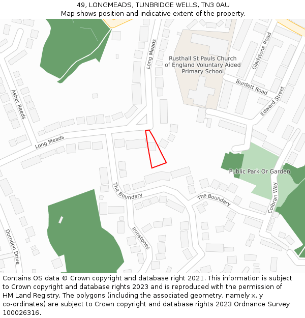 49, LONGMEADS, TUNBRIDGE WELLS, TN3 0AU: Location map and indicative extent of plot