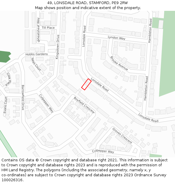 49, LONSDALE ROAD, STAMFORD, PE9 2RW: Location map and indicative extent of plot