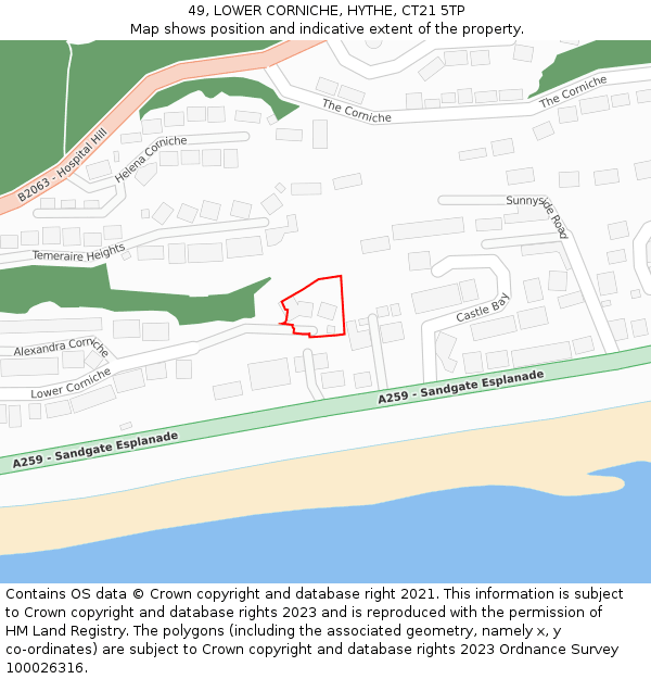 49, LOWER CORNICHE, HYTHE, CT21 5TP: Location map and indicative extent of plot