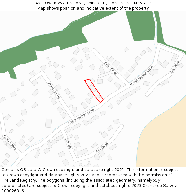 49, LOWER WAITES LANE, FAIRLIGHT, HASTINGS, TN35 4DB: Location map and indicative extent of plot