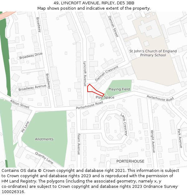 49, LYNCROFT AVENUE, RIPLEY, DE5 3BB: Location map and indicative extent of plot