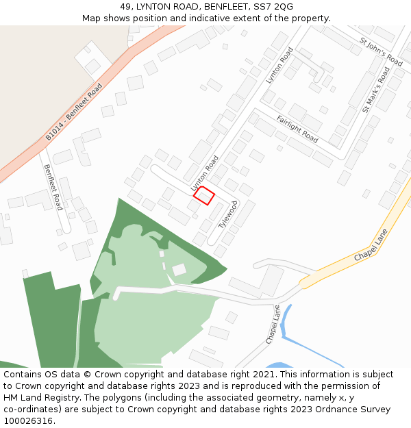 49, LYNTON ROAD, BENFLEET, SS7 2QG: Location map and indicative extent of plot