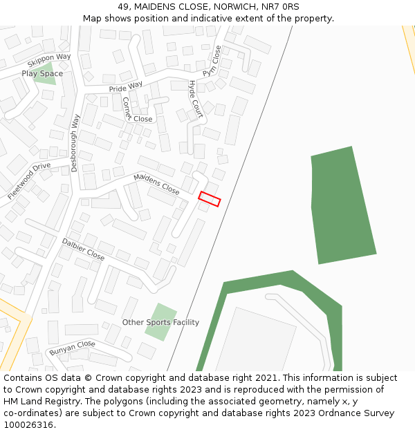 49, MAIDENS CLOSE, NORWICH, NR7 0RS: Location map and indicative extent of plot