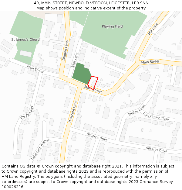 49, MAIN STREET, NEWBOLD VERDON, LEICESTER, LE9 9NN: Location map and indicative extent of plot