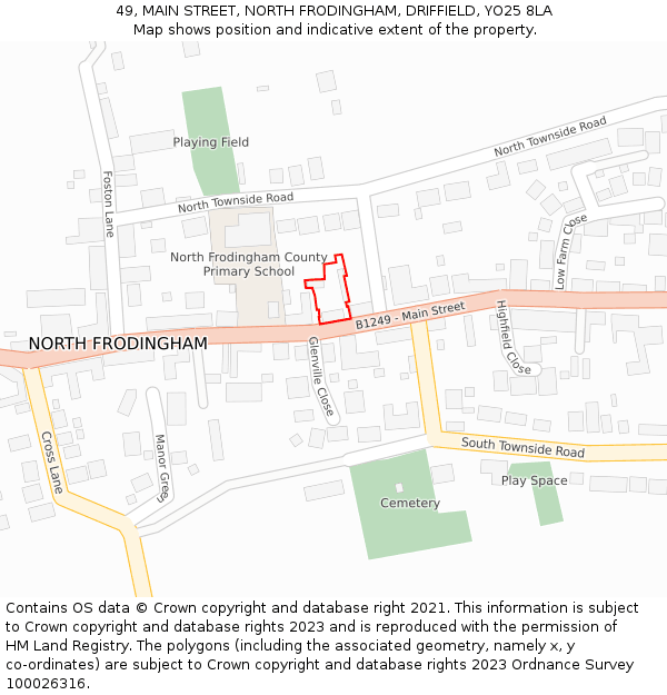 49, MAIN STREET, NORTH FRODINGHAM, DRIFFIELD, YO25 8LA: Location map and indicative extent of plot