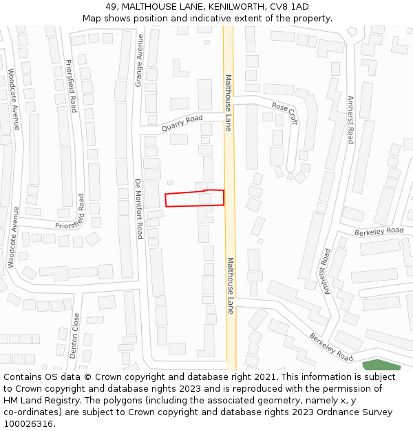 49, MALTHOUSE LANE, KENILWORTH, CV8 1AD: Location map and indicative extent of plot