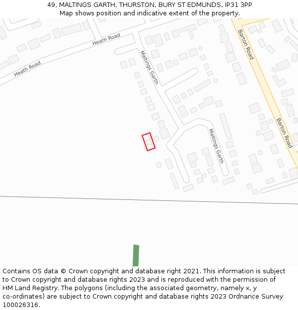 49, MALTINGS GARTH, THURSTON, BURY ST EDMUNDS, IP31 3PP: Location map and indicative extent of plot