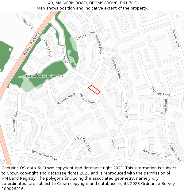 49, MALVERN ROAD, BROMSGROVE, B61 7HE: Location map and indicative extent of plot