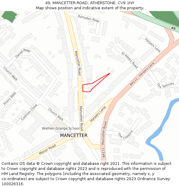 49, MANCETTER ROAD, ATHERSTONE, CV9 1NY: Location map and indicative extent of plot