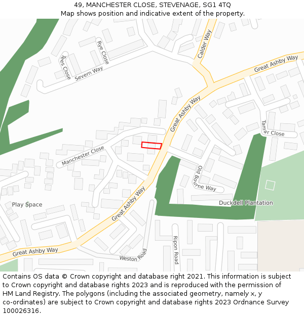 49, MANCHESTER CLOSE, STEVENAGE, SG1 4TQ: Location map and indicative extent of plot