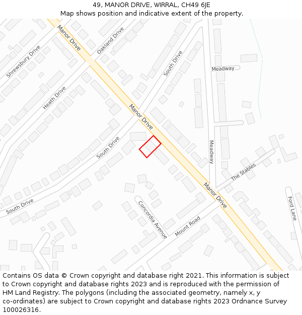 49, MANOR DRIVE, WIRRAL, CH49 6JE: Location map and indicative extent of plot