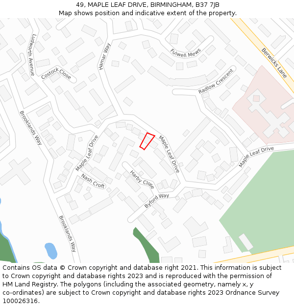 49, MAPLE LEAF DRIVE, BIRMINGHAM, B37 7JB: Location map and indicative extent of plot