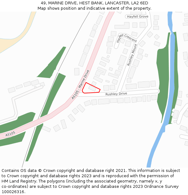 49, MARINE DRIVE, HEST BANK, LANCASTER, LA2 6ED: Location map and indicative extent of plot