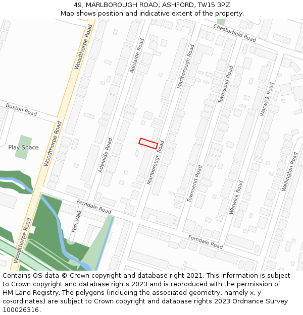 49, MARLBOROUGH ROAD, ASHFORD, TW15 3PZ: Location map and indicative extent of plot