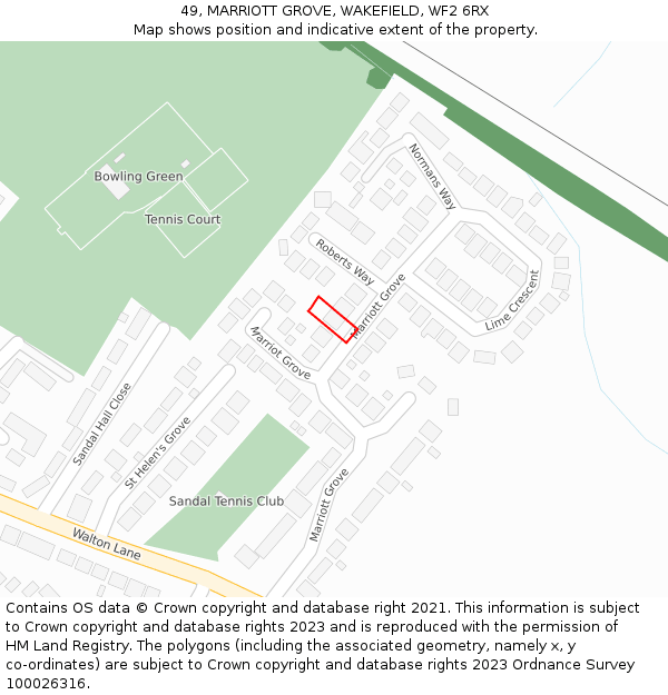 49, MARRIOTT GROVE, WAKEFIELD, WF2 6RX: Location map and indicative extent of plot