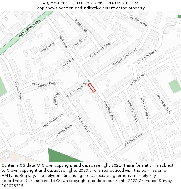 49, MARTYRS FIELD ROAD, CANTERBURY, CT1 3PX: Location map and indicative extent of plot