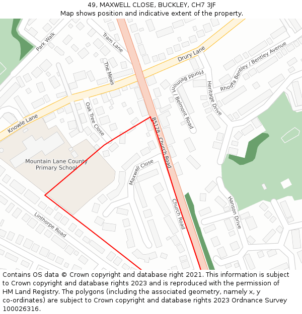 49, MAXWELL CLOSE, BUCKLEY, CH7 3JF: Location map and indicative extent of plot