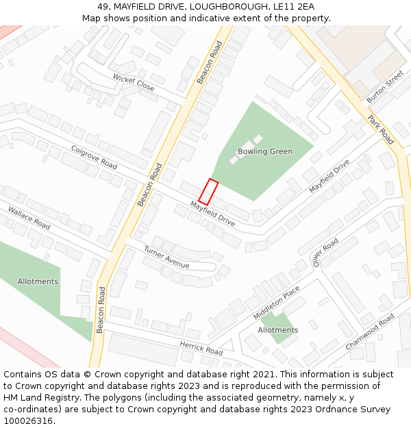 49, MAYFIELD DRIVE, LOUGHBOROUGH, LE11 2EA: Location map and indicative extent of plot