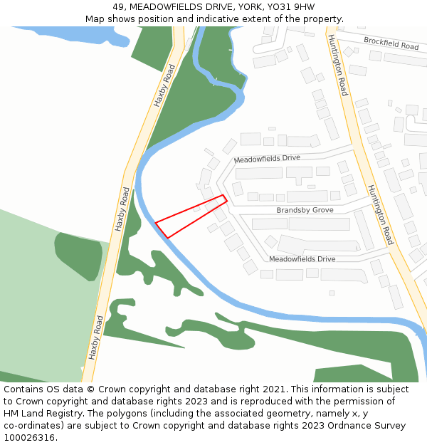 49, MEADOWFIELDS DRIVE, YORK, YO31 9HW: Location map and indicative extent of plot